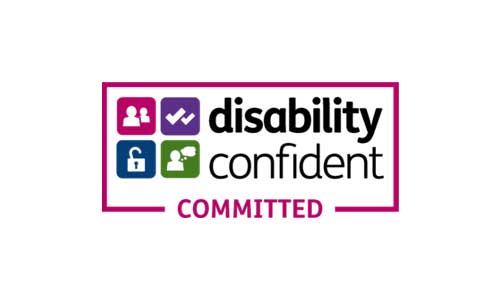 Disability Confident Commited logo on white background.